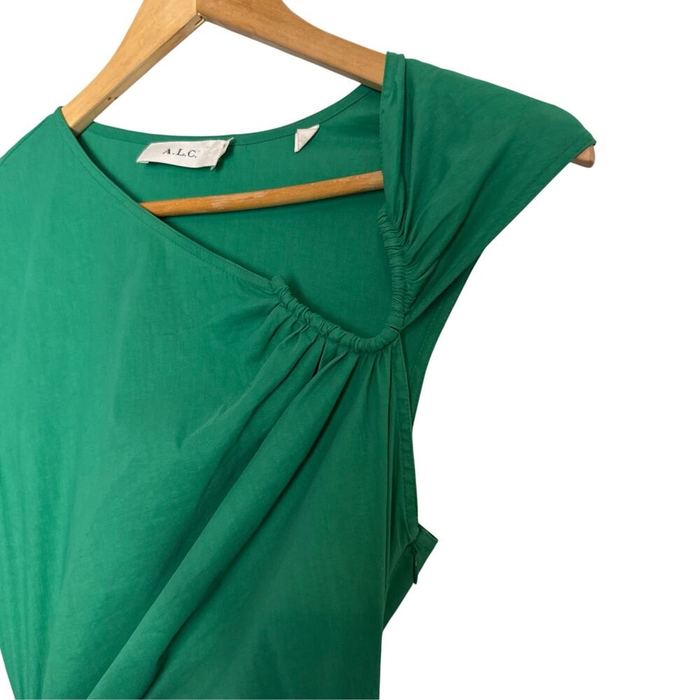 A.L.C. Beale Solid Green Cap Sleeve Asymmetric Linen Blend Midi Dress Size 0 - Picture 6 of 11